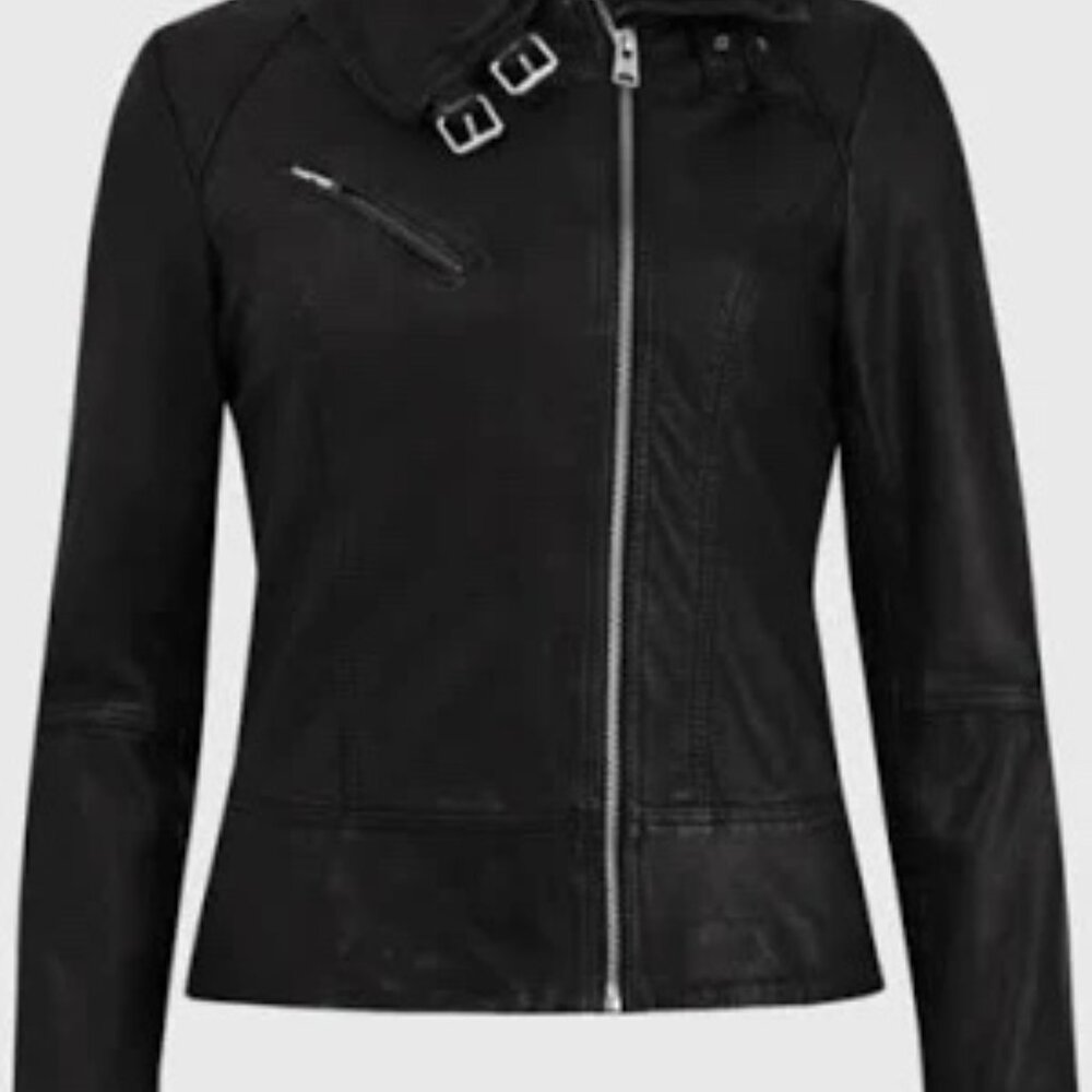 ALL SAINTS Black Belvedere Leather Moto Jacket Size - US 2 UK 6 - Picture 3 of 15